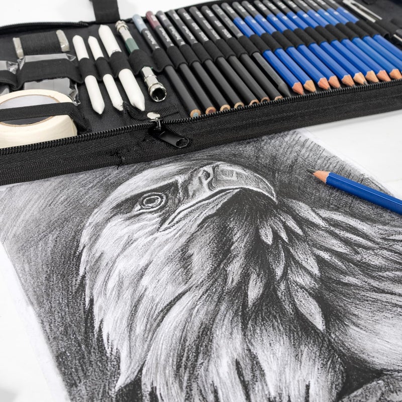 hb+ 50 Pack Drawing Set Sketching Kit, Pro Art Supplies with 3-Color Sketchbook, Include Colored, Graphite, Charcoal, Watercolor & Metallic Pencil, for Artists Adults Beginner - Image 3